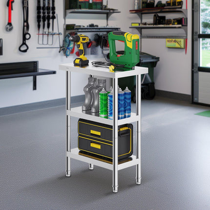 Stainless Steel Prep Table, 14 x 24 In, 3-Tier Shelf