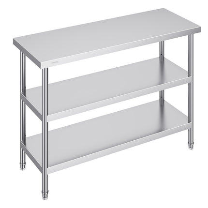 Stainless Steel Prep Table, 18 x 48 in, 3-Tier