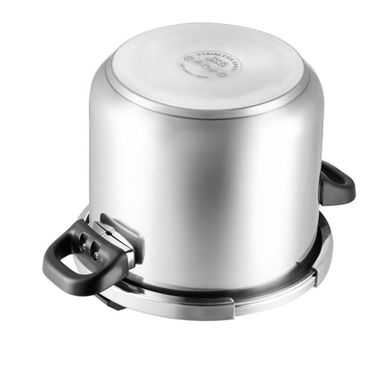 Stainless Steel Pressure Cooker 11.3L, 3 Settings, Steaming Rack