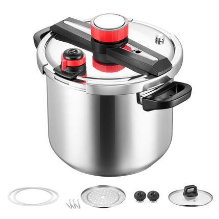 Stainless Steel Pressure Cooker 11.3L, 3 Settings, Steaming Rack
