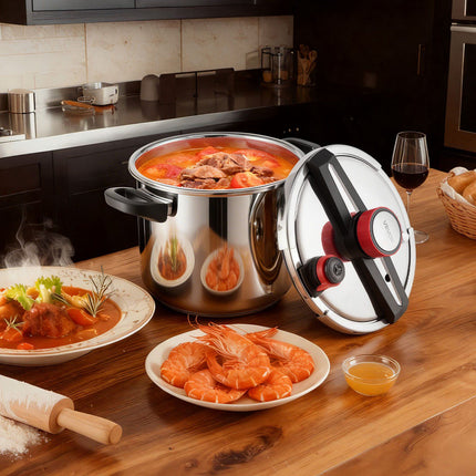 Stainless Steel Pressure Cooker 11.3L, 3 Settings, Steaming Rack