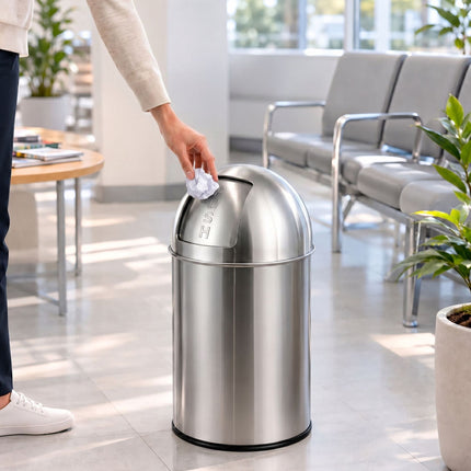 Stainless Steel Push-Lid Bin, 70L, Silver
