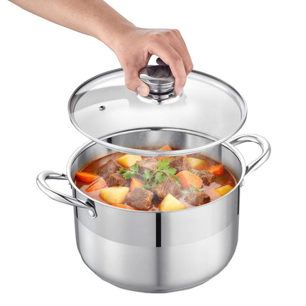 Stainless Steel Stock Pot 8 Qt, Glass Lid, Induction