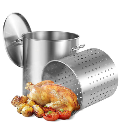 Stainless Steel Stockpot 54L With Basket and Lid