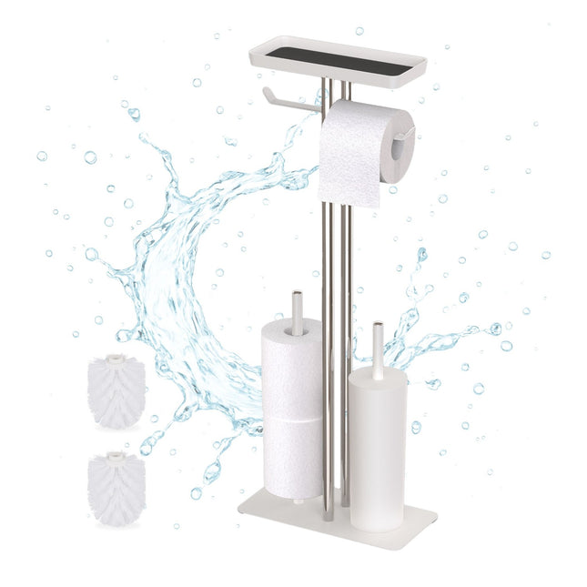 Toiletset van roestvrij staal met plank en reserverolhouder