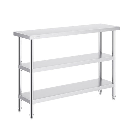 Stainless Steel Work Table, 14 x 48 Inch, 3-Tier