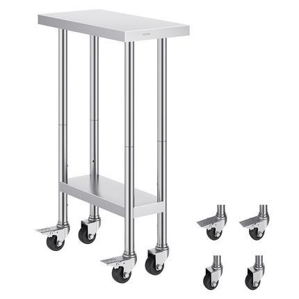 Stainless Steel Work Table 24x12x38, Wheels, Adjustable