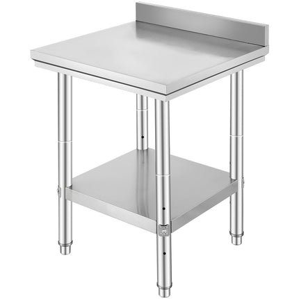 Stainless Steel Work Table 24x24, Adjustable Shelf, Backsplash