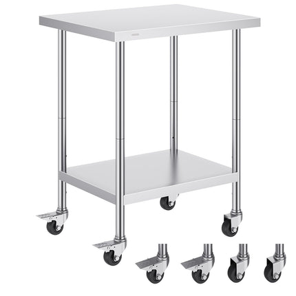 Stainless Steel Work Table 24x30x38, Wheels, Adjustable