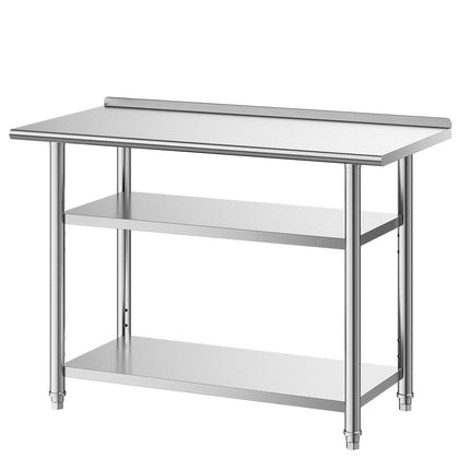 Stainless Steel Work Table 48x24 in, 2 Shelves, Backsplash