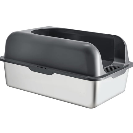 Stainless Steel XL Cat Litter Box, High Sides, Scoop