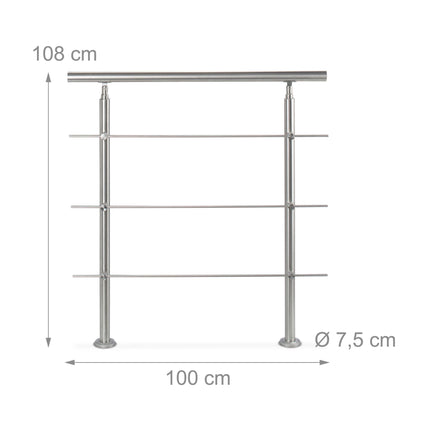 Edelstahlgeländer 1,0 m / 2 Pfosten / 3 Querstreben
