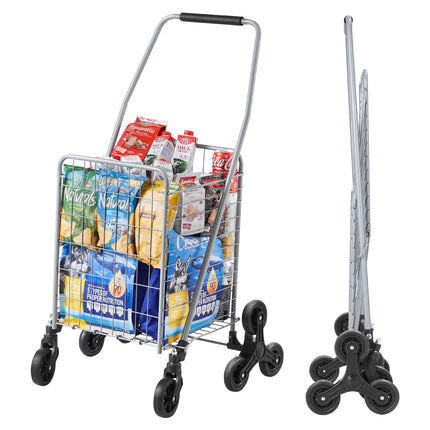 Stair Climbing Shopping Cart with Swivel Wheels, 45 L, 88 lb, Silver