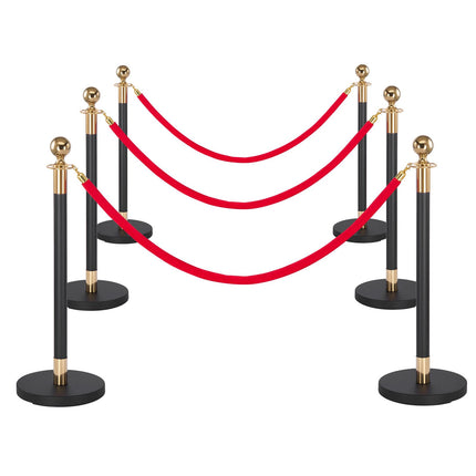 Stanchion Post Set, 6 Posts, 4 Velvet Ropes, Red Carpet