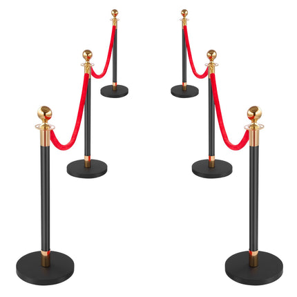 Stanchion Post Set, 6 Posts, 4 Velvet Ropes, Red Carpet