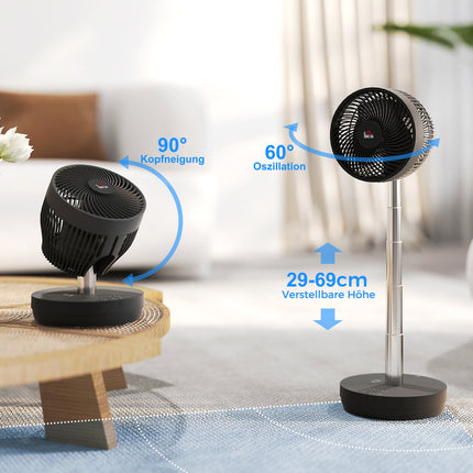 USB dobíjecí stojanový ventilátor s dálkovým ovládáním a 10 rychlostmi