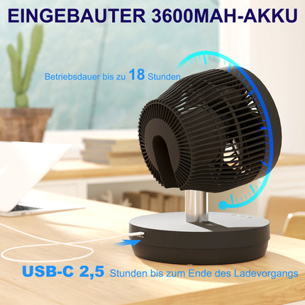 USB dobíjecí stojanový ventilátor s dálkovým ovládáním a 10 rychlostmi