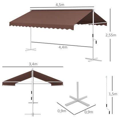 Stojací terasová markýza 4.5x3.4m, ruční klika, ochrana proti slunci