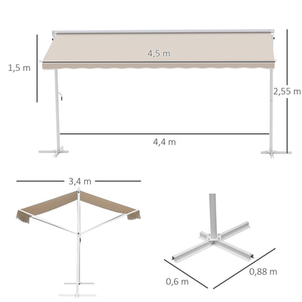 Béžová skládací markýza na terasu, ovládání klikou, 4.5x3.4M