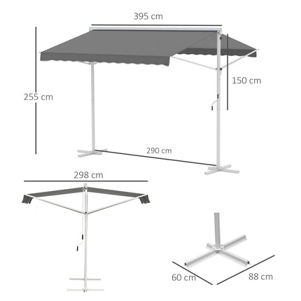Šedá skládací terasová markýza, 4x3M - stojanové provedení