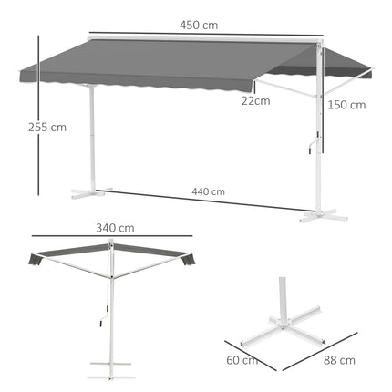 Zahradní markýza s výsuvným ramenem, 4.5x3.4M, šedá