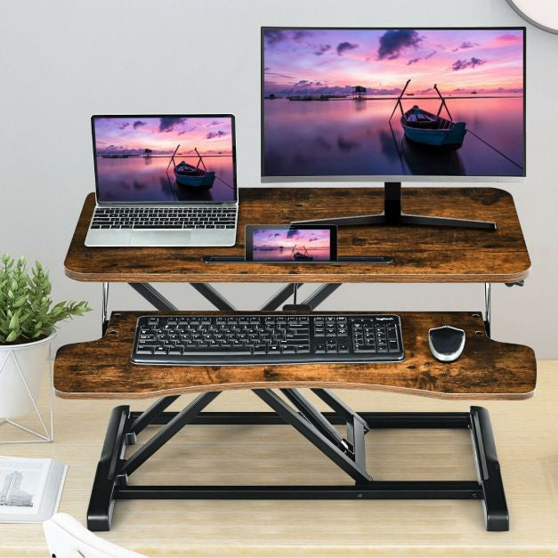 Nástavec pro práci vestoje, plynová pružina, výsuv na klávesnici, držák na tablet