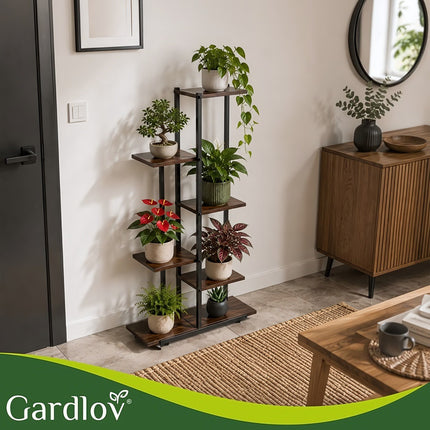 Standing Flower Stand 113 cm with 6 Levels, Iron Frame, Black
