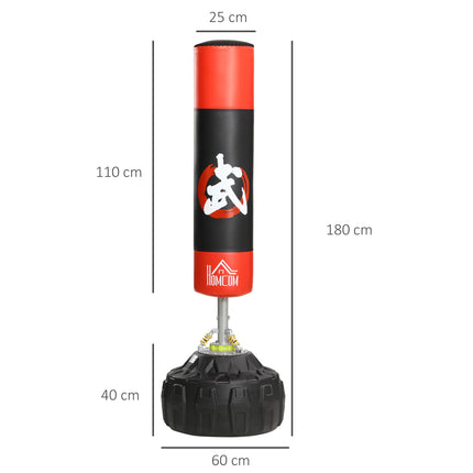 Volně stojící boxovací pytel, přísavná základna, 180cm, černá/červená