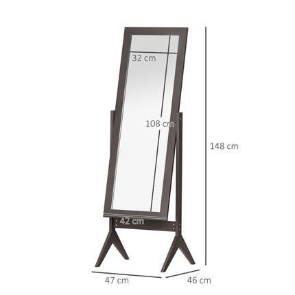 Stojací zrcadlo v celé délce, snadná údržba MDF, 47x46x148 cm