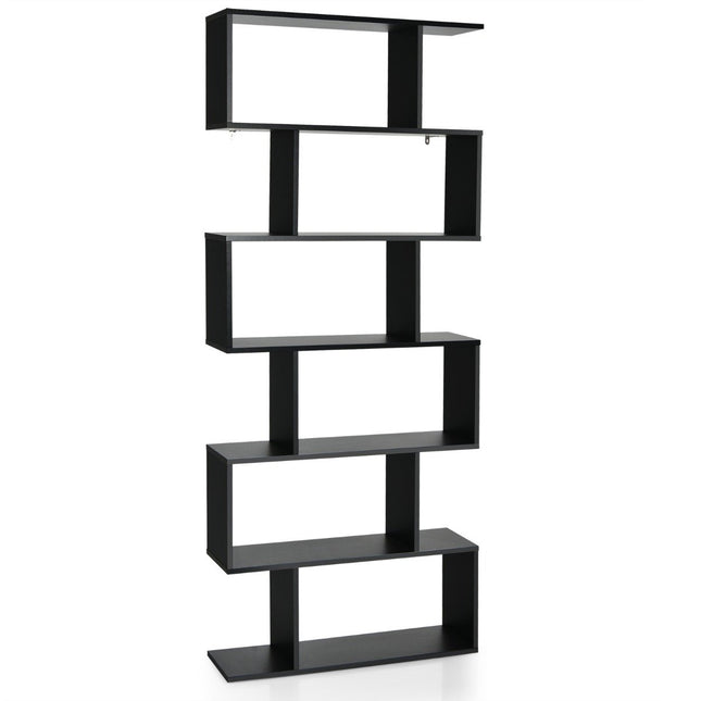 Staande plank 6 niveaus S-vormige boekenkast opbergplank houtkleurkeuze zwart