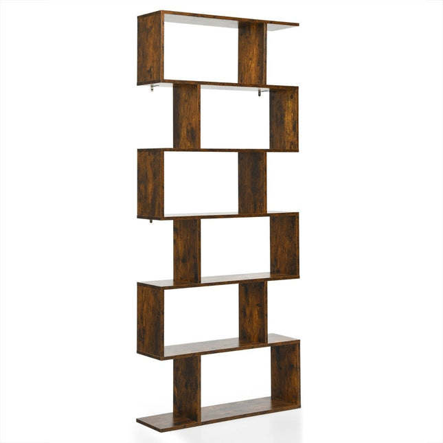 Staande plank 6 niveaus S-vormige boekenkast opbergplank houtkleurkeuze bruin