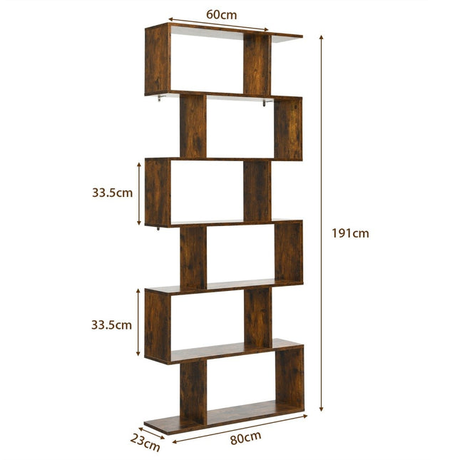 Staande plank 6 niveaus S-vormige boekenkast opbergplank houtkleurkeuze bruin