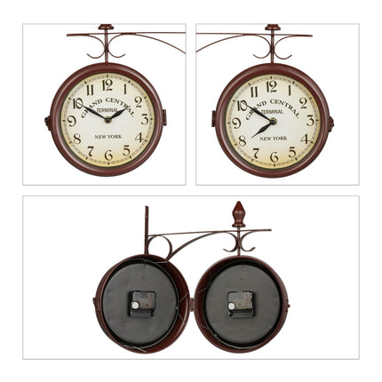 Station clock double-sided in brown