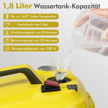Parní čistič 2000W, nádrž 1.8L, 13 dílů, na kolečkách