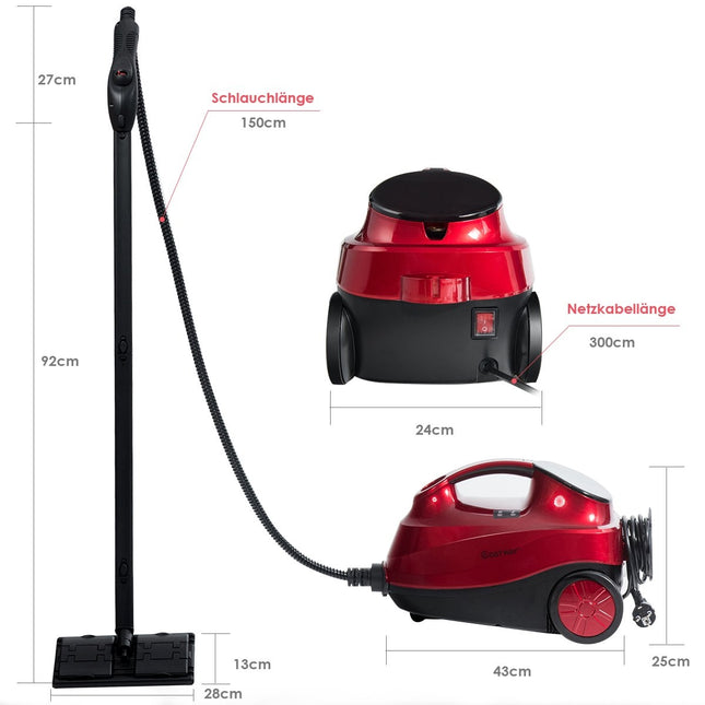 Parní čistič parní mop 2000W na podlahy s 19 doplňky červený