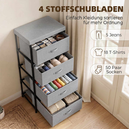 Steel Frame Dresser with 4 Fabric Drawers, Grey/Black, 42x32x80 cm