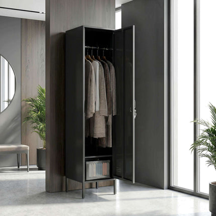 Šatní skříň ocelová se zámkem, ventilace, černá, výška 179 cm