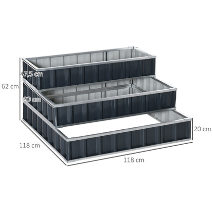 Steel 3-Tier Raised Garden Bed, T-Signs and Gloves, Dark Grey