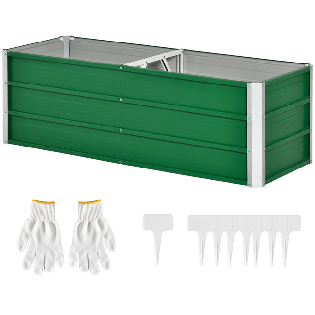 Steel garden bed with gloves, green, 125x47x40cm