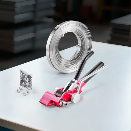 Steel Strapping Kit, Manual Tensioner Cutter, 30.5 m, 100 Seals