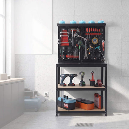 Steel Workbench With Pegboard And Storage Shelves