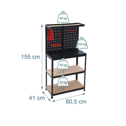 Steel Workbench With Pegboard And Storage Shelves