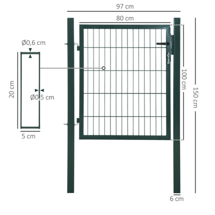 Steel garden gate with handle and lock, 97 x 150 cm, green