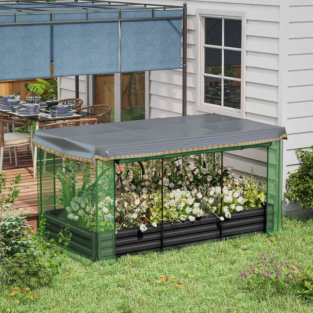 Steel garden bed with bird netting, dark grey, 230x110x110 cm