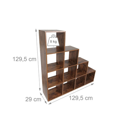 Stupňovitá knihovna, 10 přihrádek, dekor MDF dřevo