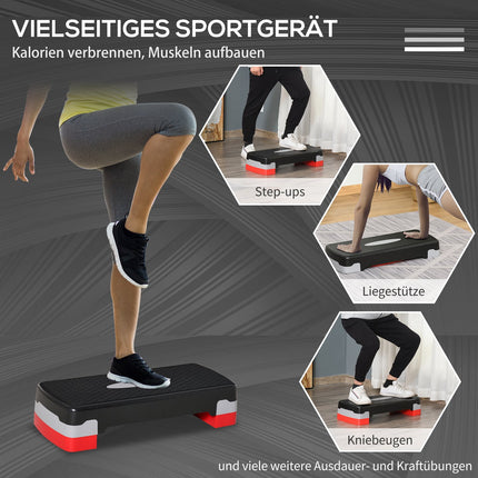 Nastavitelný aerobní stepper - 2 úrovně, 10/20 cm, černá/šedá/červená