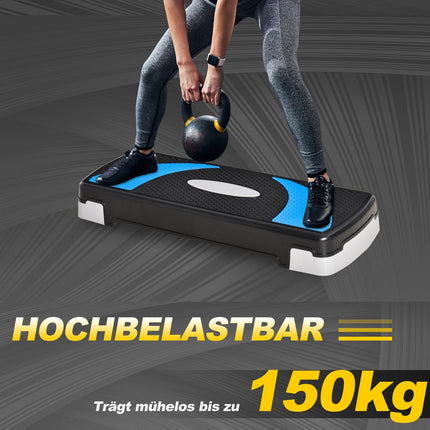 Light blue Aerobic Stepper, adjustable height, 150 kg capacity