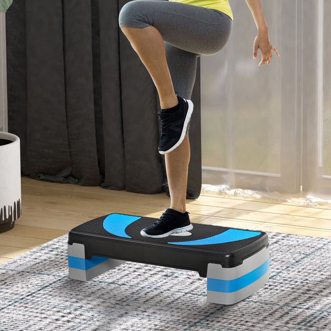 Aerobní stepper, nastavitelná výška, nosnost 150 kg, světle modrý
