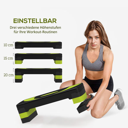 Nastavitelný aerobní stepper - 3 výšky, nosnost 150kg, zelená
