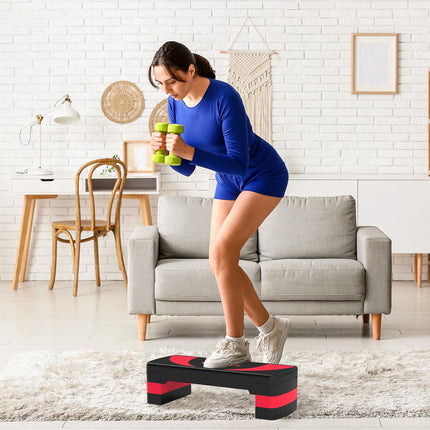 Adjustable Aerobic Stepper - 3 Heights for Fitness, Red